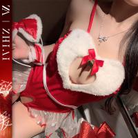 Christmas Sexy Lingerie Set - Red Open-Crotch Bodysuit Costume for Cosplay & Holiday Role Play thumbnail