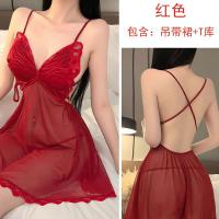 Red Sexy Lace Sleep Dress - Backless Sheer Plus Size Lingerie for Small Bust, Pure Temptation Nightwear thumbnail