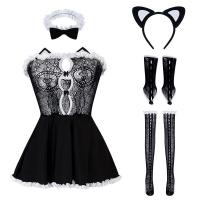 Mannyan Sexy Lace Bodysuit Set - Sheer Catgirl Maid Sleepwear Outfit for Women thumbnail