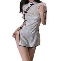 Retro Chinese Qipao Lingerie Set -VintageRepublic of China-Style Sexy Split-Hem Short Dress for Women thumbnail