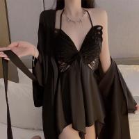 SakuQiu Butterfly Lace Sleep Dress - Pure & Tempting Sheer Backless Lounge Set with Built-in Pads thumbnail