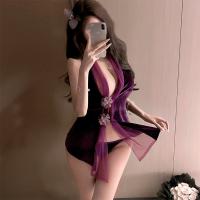 Purple Velvet Seductive Qipao Lingerie Set – Busty-Free Tie-Back Sleepwear for Women, Pure & Tempting thumbnail