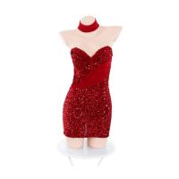 Sexy Christmas Lingerie Set - Red Sparkly Bunny Girl Outfit, Cleavage-Enhancing Bodysuit & Skirt for Holiday Cosplay thumbnail