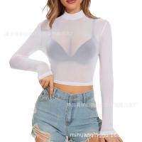 2024 Sexy Sheer Mesh Long Sleeve Crop Top – Women's Europe and America-Style Lingerie Top for Bold Confidence thumbnail