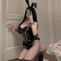 Glowing Cloud Sexy Bunny Girl Bodysuit - Seductive Vinyl Uniform Set for Lingerie & Sleepwear thumbnail