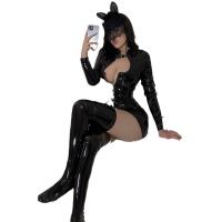 Glowing PU Leather Bodysuit - Sexy High-Elastic Zipper Nightclub Catsuit with Shiny Patent Finish thumbnail