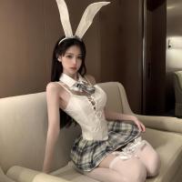 Anime Bunny Girl Cosplay Costume - Sexy PVC Maid Outfit with Ties, Japanese-Style Fetish Costume for Women thumbnail