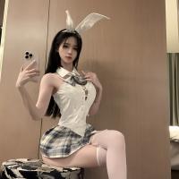 Anime Bunny Girl Cosplay Costume - Sexy PVC Maid Outfit with Ties, Japanese-Style Fetish Costume for Women thumbnail