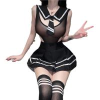 Sexy Student Uniform Lingerie Set - Hot JK Style Bodysuit & Mini Skirt for Women thumbnail