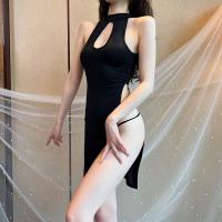 Women's High-Waist Split Cheongsam Lingerie Set - Reversible Seductive Bedroom Outfit, No-Remove Design thumbnail