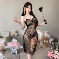 Sensual Lace Sleep Dress with Sheer Mesh & High Slit – Effortless Undress Design, Backless Nightgown for Women thumbnail