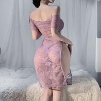 Purple Lace Halter Sexy Lingerie Dress - Pure Temptation Open-Crotch Sleepwear, No-Remove Design thumbnail