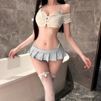 NightSiSexy Lingerie Set – Pure & Tempting Crop Top & Mini Pleated Skirt Outfit, Seductive Uniform Style thumbnail