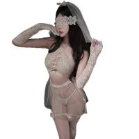 Elegant White Bridal Lingerie Set - Sheer Chiffon Sleepwear for Women, Sensual Wedding Night Outfit thumbnail