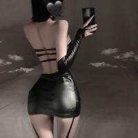 Black Patent Leather Corset Dress - Sexy Bodycon Bandage Dress with Open Back & Sleeve Details for Nightclub & Party thumbnail