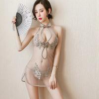 Chinese Style Lace Cheongsam Lingerie Set - Sheer Seductive Sleepwear for Women, Plus Size Romantic Nightwear thumbnail