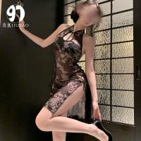 New Chinese-Style Lingerie Qipao Dress - Sexy Sheer High-Slit Ink-Wash Print with Adjustable Ties thumbnail