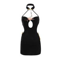 Chinese-Style Sexy Lingerie Dress - Modified High-Slit Cheongsam with Backless Halter & Embroidery for Role Play thumbnail