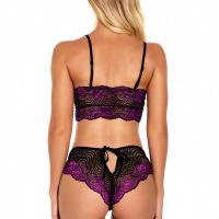 European Women's Lace Cut-Out Lingerie Set - Sexy Two-Tone Bra & Panty Thong Set, Seductive Sleepwear Outfit thumbnail