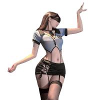 Flirty Lace Peek-A-Boo Lingerie Set with Front Snap Closure & Sheer Stockings – Secretary Style Outfit thumbnail