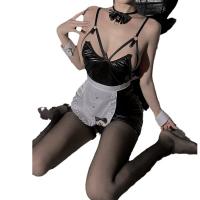 Glossy Anime Maid Costume - Sexy Bunny Girl Cosplay Outfit with Sheer Chest Detail, PVC Style Uniform thumbnail