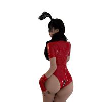 Glossy PU Leather Bodysuit for Pole Dancing - High-Stretch Shiny Nightclub Cosplay Outfit thumbnail