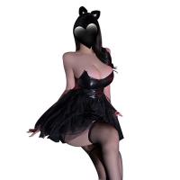 Glowing Demon Cosplay Dress - Dark Sexy Mini Dress with Patent Leather & Adjustable Straps thumbnail