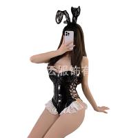 Glowing PVC Mirror Bunny Costume - Sexy Black Bodysuit for Halloween & Cosplay thumbnail