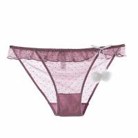 Gorgeous Cloud Lace Bikini Panties - Sexy Sheer Mesh with Fluffy Pom-Poms, Low-Rise Tempting Underwear for Women thumbnail