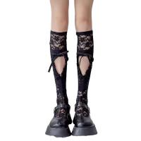 Gorgeous Cloud Lace Tie-Up Black Calf Socks - Heart-Shaped Drawstring Mid-Calf Stockings, Sensual & Pure-Chic thumbnail