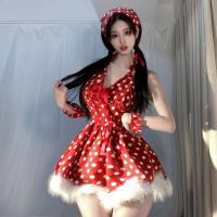 Guiyun Lingerie Sleep Dress - French Chic Polka Dot Babydoll Nightgown with Scallop Trim & Halter Neck thumbnail