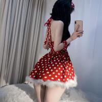 Guiyun Lingerie Sleep Dress - French Chic Polka Dot Babydoll Nightgown with Scallop Trim & Halter Neck thumbnail