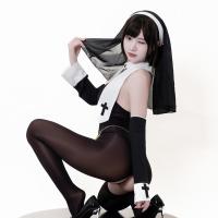 Guiyun Original Design Nun Cosplay Lingerie Set - Seductive Lace Cut-Out & High-Slit Erotic Outfit thumbnail