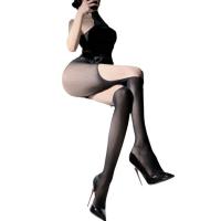 Ins-Worthy Sexy Black Fishnet Stockings - Edgy Irregular Ripped Sheer Lace-Up Thigh-Highs with Dark All-in-One Design thumbnail