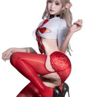 Lace Bodysuit with Sheer Stockings - Sexy Oil-Shine Uniform Set, Open-Crotch Design, Plus Size & Silky Smooth thumbnail