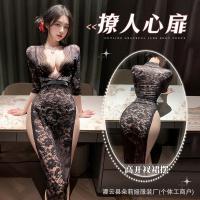 Doliya Sexy Deep V Lace Sheer Long Dress - Seductive High-Slit Bodycon Costume Lingerie Sleepwear for Women thumbnail