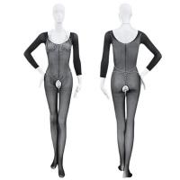 Domiela Deep V-Neck Long Sleeve Sheer Bodystocking - Seductive Open-Crotch Sensual Lingerie with Bare Butt Design thumbnail