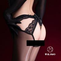 Lustrous Butterfly Bow Black Sheer Stockings with Jingle Bell & Open-Crotch Design - Sensual Lingerie thumbnail