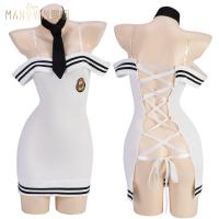 Mannyan Sexy One-Shoulder Navy Airline Uniform Set for Women - Back-Tie Corset with Cut-Out Detail thumbnail