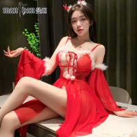 Mannyan New Year Lingerie Set - Sexy Sheer Sleep Dress & Fluffy Robe Costume for Christmas thumbnail