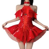 Mirror PU Lace-Up Halter Batwing Mini Skirt - Cosplay Devil Costume for Women thumbnail