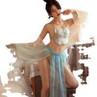 NightDream Beauty Sensual Lace Bodysuit Set – Vintage-Inspired Sheer Mesh Chinese Hanfu Style Corset & Skirt Outfit thumbnail