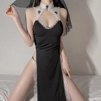 Nun Costume Lingerie Set - Sexy Catholic Role Play Outfit with Sheer Mesh Skirt & Detachable Cross Accessory thumbnail