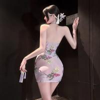 Luxury Pearl-Embellished Qipao-Style Lingerie Set – Seductive Split-Back, Peek-A-Boo Bust, Elegant Mature Appeal thumbnail