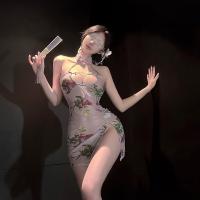 Luxury Pearl-Embellished Qipao-Style Lingerie Set – Seductive Split-Back, Peek-A-Boo Bust, Elegant Mature Appeal thumbnail