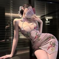 Luxury Pearl-Embellished Qipao-Style Lingerie Set – Seductive Split-Back, Peek-A-Boo Bust, Elegant Mature Appeal thumbnail