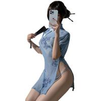 Pinxian Sexy Ink-Wash Jiangnan Qipao Lingerie Set – Sheer High-Waist Slit Uniform Outfit for Women thumbnail