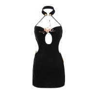 Plus Size Chinese-Inspired Lingerie Dress - High-Slit Cheongsam Style Sexy Robe with Backless Detail & Embroidery thumbnail