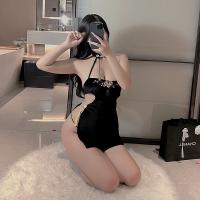 Plus Size Floral Lace Cheongsam Lingerie Set - Sexy Open-Slit Backless Chinese-Inspired Erotic Outfit for Women thumbnail