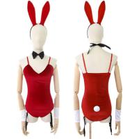 Plus Size Red Bunny Girl Costume - Sexy New Year Role Play Bodysuit for Women thumbnail